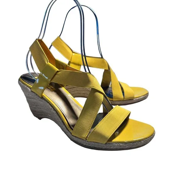 Bandolino Yellow Stretch Fabric Wedge Sandal 10.5M - Picture 10 of 11
